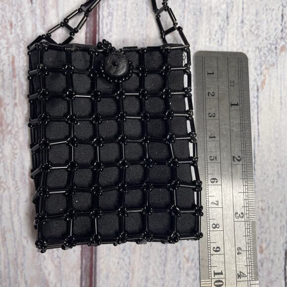 Black Beaded Shoulder Ultra Mini Bag For Money/ ID Card Unbranded - Picture 9 of 12